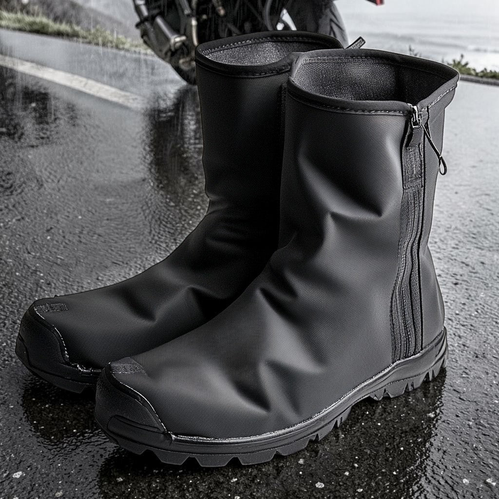 Thomp High Tube Waterproof Shoe Covers - Heavy Duty Oxford Rain Boots Protectors with Reflective Strips & Vulcanized Rubber Sole for Motorcycle & Cycling