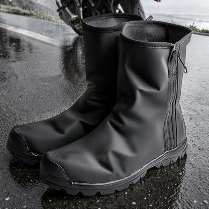 Thomp High Tube Waterproof Shoe Covers - Heavy Duty Oxford Rain Boots Protectors with Reflective Strips & Vulcanized Rubber Sole for Motorcycle & Cycling