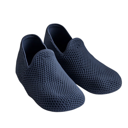 Thomp Reusable Indoor Shoe Covers - Washable Fabric Booties for Real Estate Open House, Contractors & Home - Non-Slip Rubber Dot Sole - Navy Blue