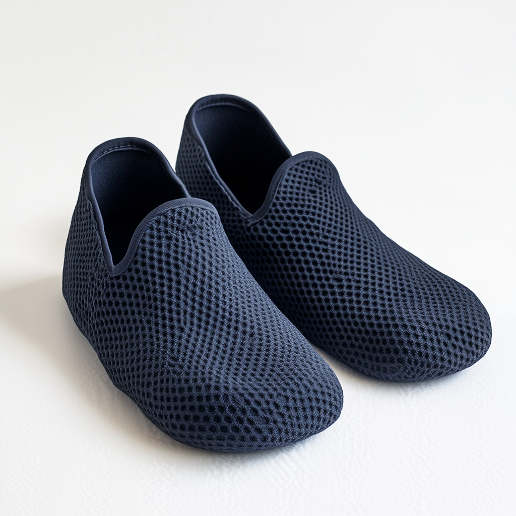 Thomp Reusable Indoor Shoe Covers - Washable Fabric Booties for Real Estate Open House, Contractors & Home - Non-Slip Rubber Dot Sole - Navy Blue